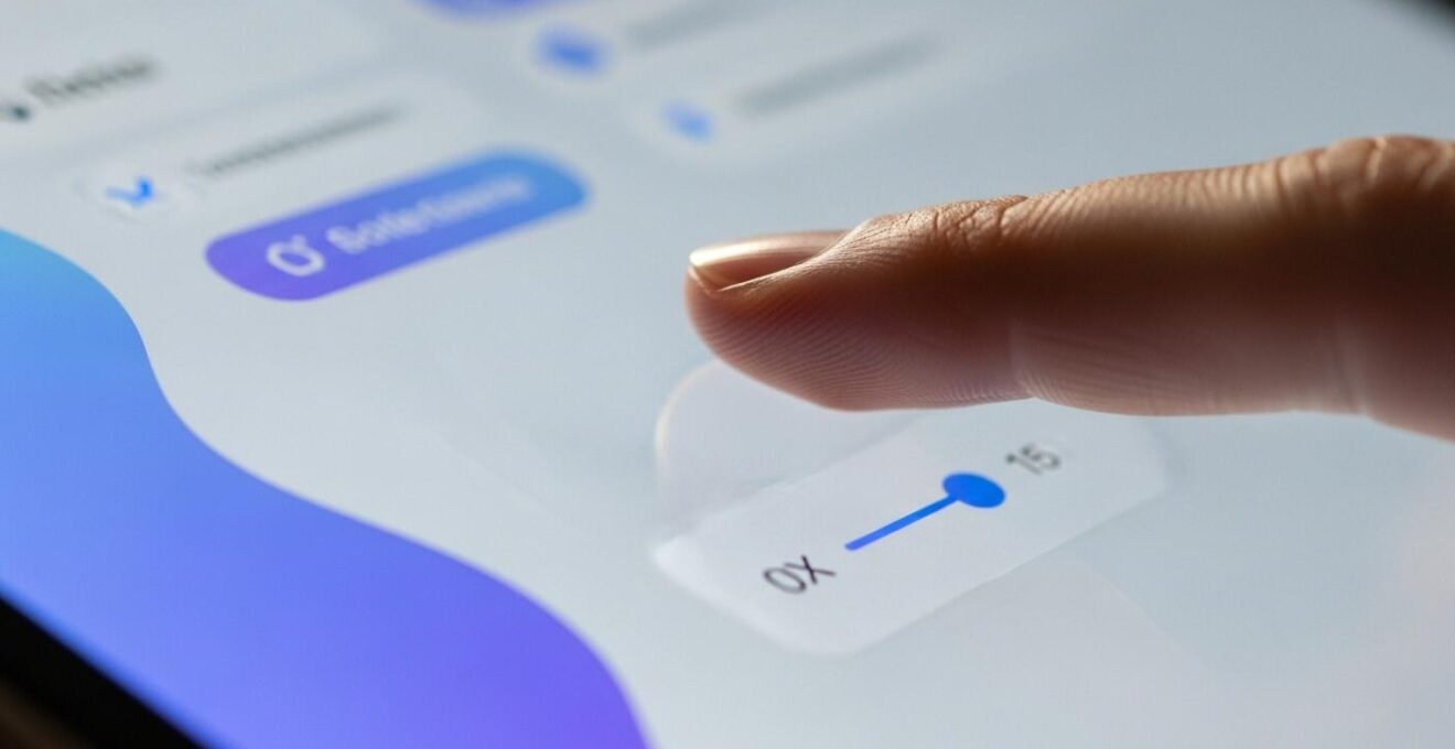 Gros plan hyperréaliste d'une interface utilisateur innovante et intuitive sur écran tactile