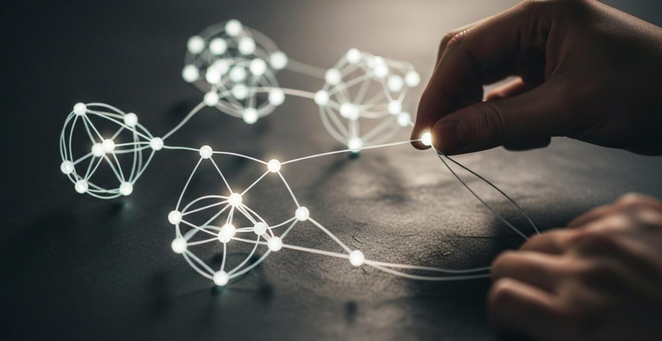 Vue symbolique d'un réseau de liens interconnectés dans un site web