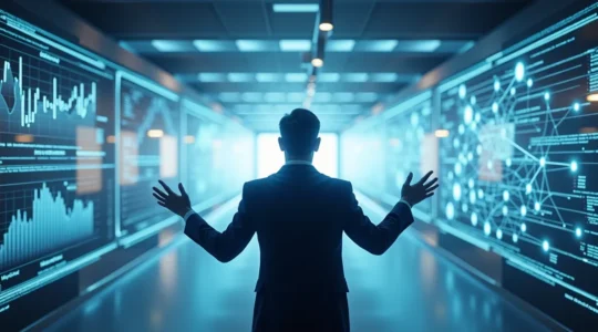 Architecte logiciel concevant une structure complexe, pont reliant la vision métier et le code technique