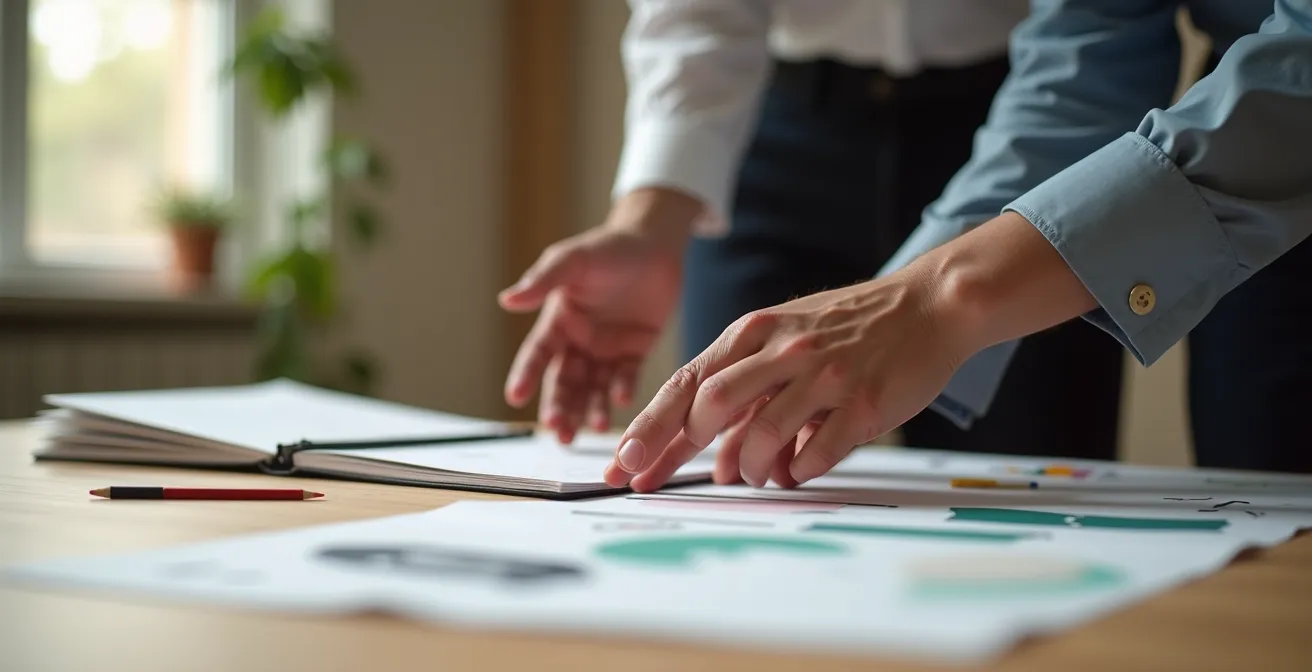 Scène métaphorique illustrant la collaboration créative entre designer et développeur dans un projet web