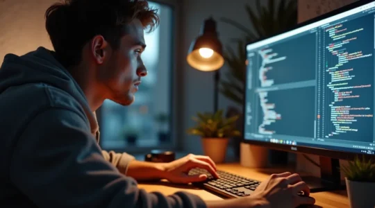 Un développeur front-end crée l'interface d'un site web avec passion et précision, transformant des maquettes en expériences interactives.