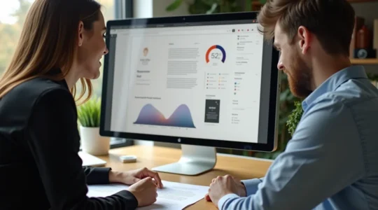 Représentation visuelle d'une maquette numérique intégrée dans une conversation professionnelle, symbolisant l'accord et le contrat du projet web.