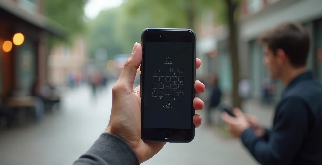 Une main tient un smartphone et effectue un swipe naturel, montrant l'importance de concevoir pour les gestes tactiles plutôt que pour la souris.