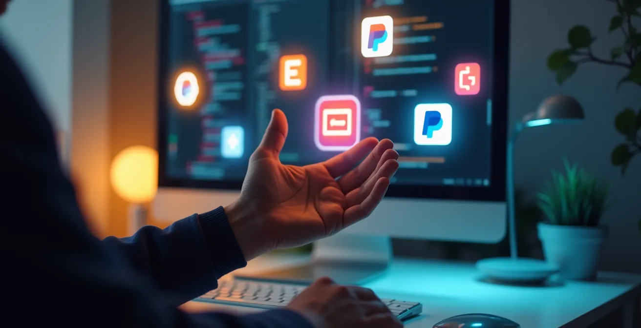 Illustration montrant plusieurs plugiciels interchangeables d'intégration de paiement, symbole du pattern Strategy