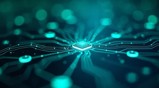 Photographie éditorial montrant un environnement de serveur moderne symbolisant le rôle central de PHP dans l'infrastructure internet