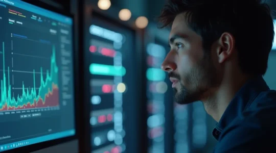 Un administrateur site web analyse les logs serveur sur un écran pour optimiser l'indexation Google de son site, symbole de la maîtrise du SEO technique.