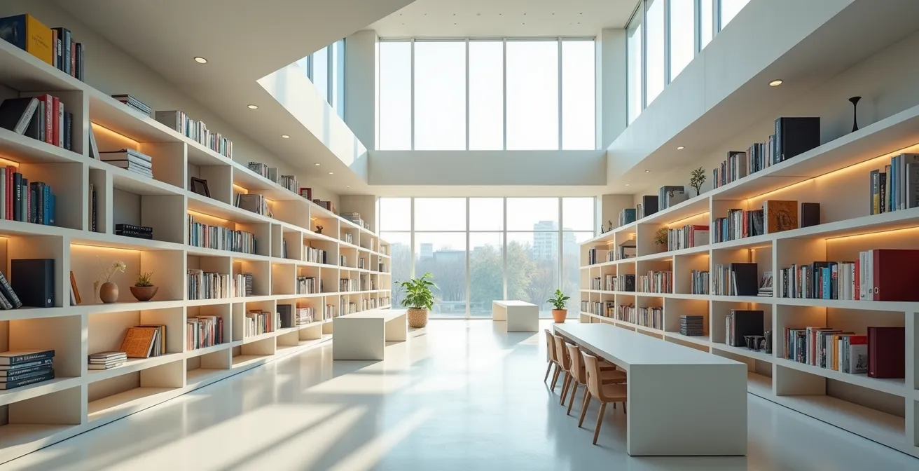 Représentation abstraite de l'organisation hiérarchique de l'information dans un espace minimaliste.