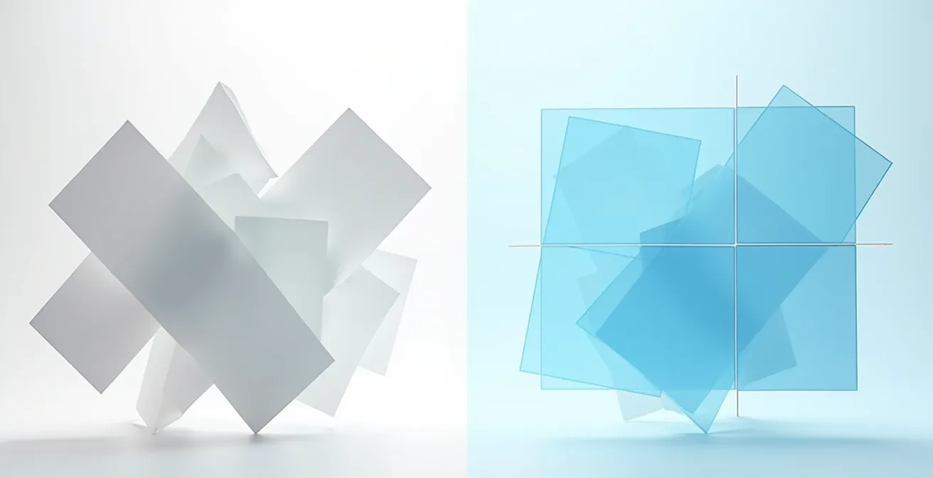 Comparaison visuelle entre ancienne et nouvelle approche CSS avec grilles et boîtes flexibles