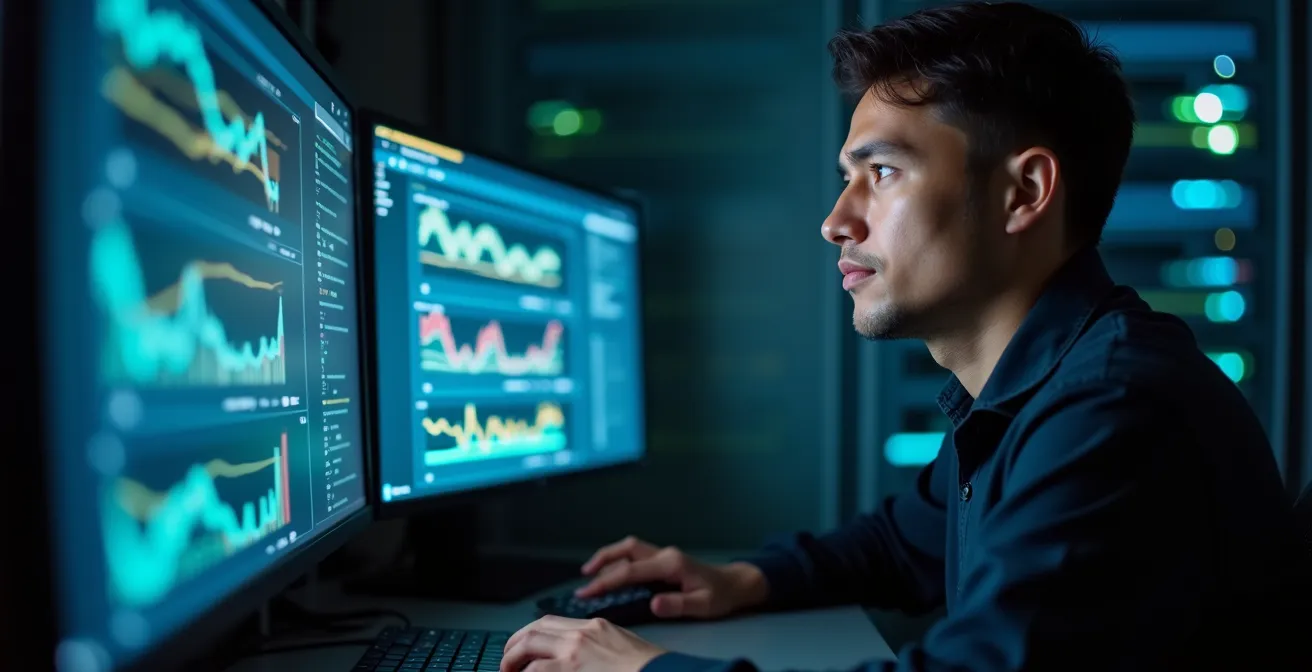 Technicien informatique effectuant un test de restauration dans un environnement de pré-production